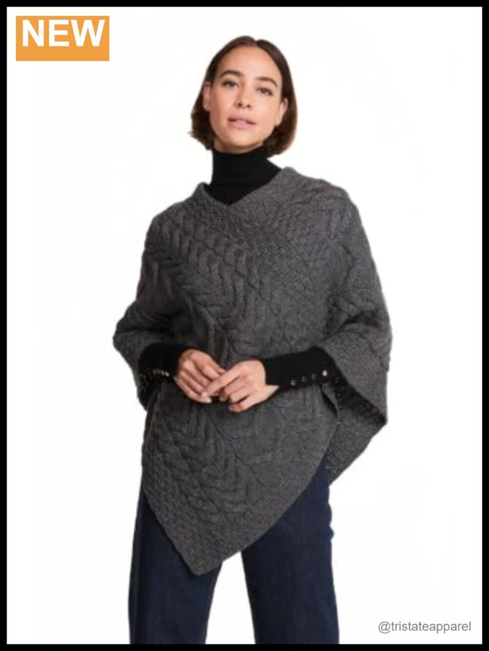 Aran Cable Knit Women's Merino Wool Poncho Wrap Irish Made Cozy